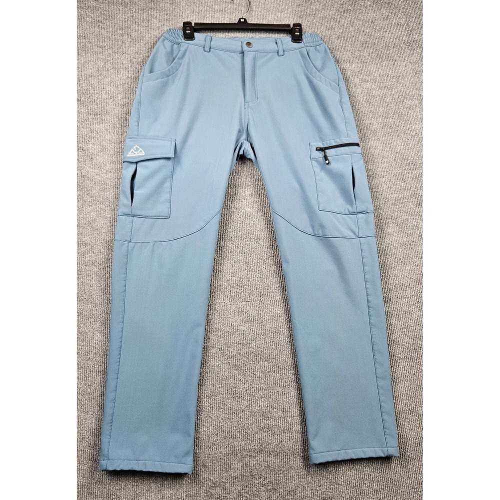 Outdoor Sports Women L Blue Fleece Lined Softshell Cargo Hiking Pants Trekking